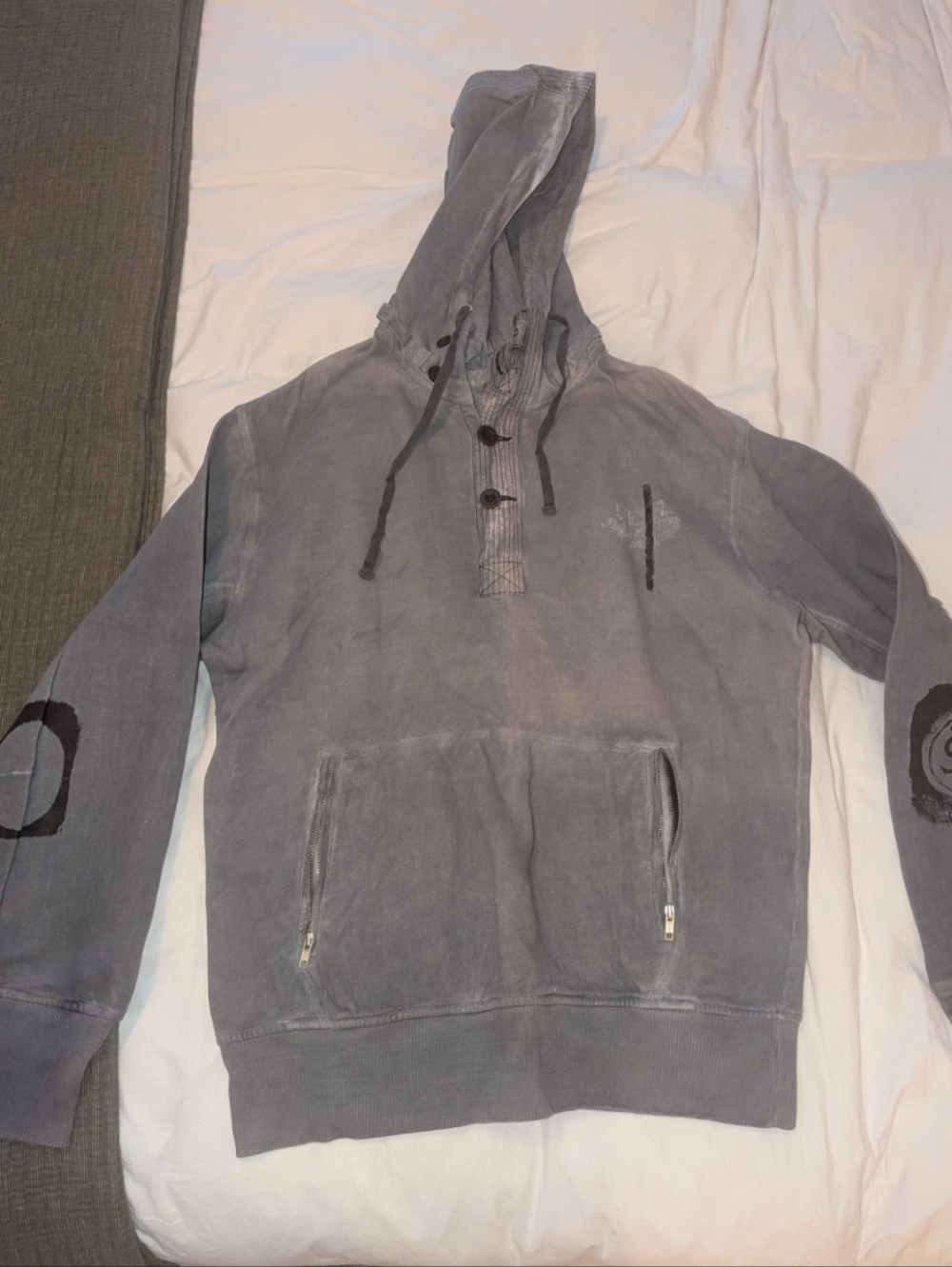 Vintage 2000's Diesel Faded Grey Light Military Sportswear Hoodie, XXL Mens